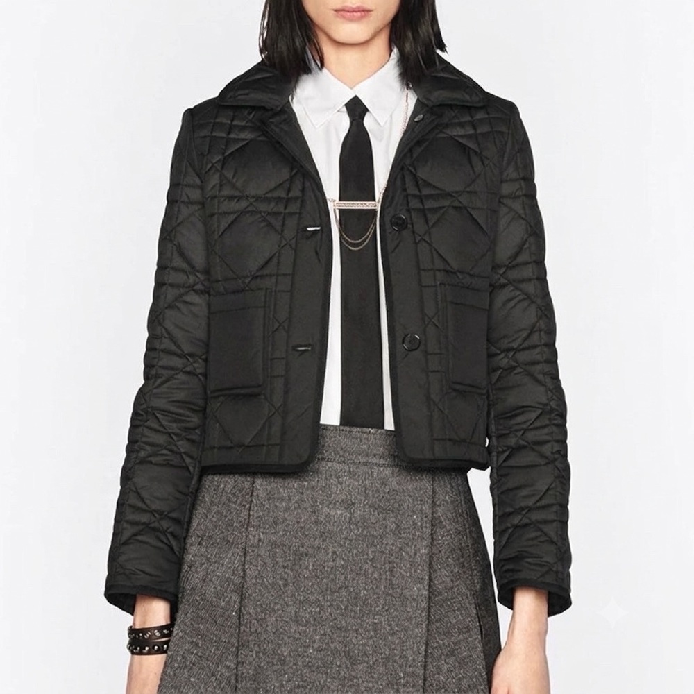 Christian Dior Macrocannage Quilted Jacket (EU 36) Boxy Cropped Black